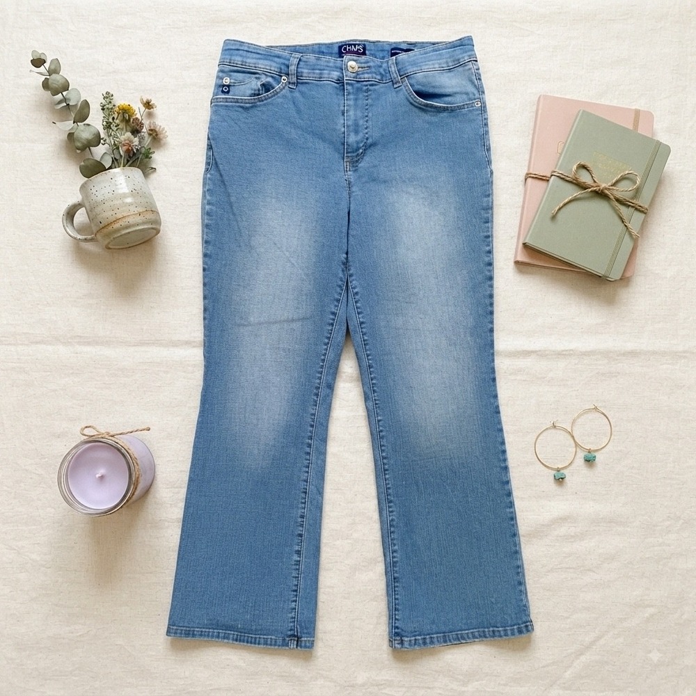 Chaps Jeans Womens 12/31 Mid Rise Crop Kick Light Wash Blue Denim Flare Pants‎